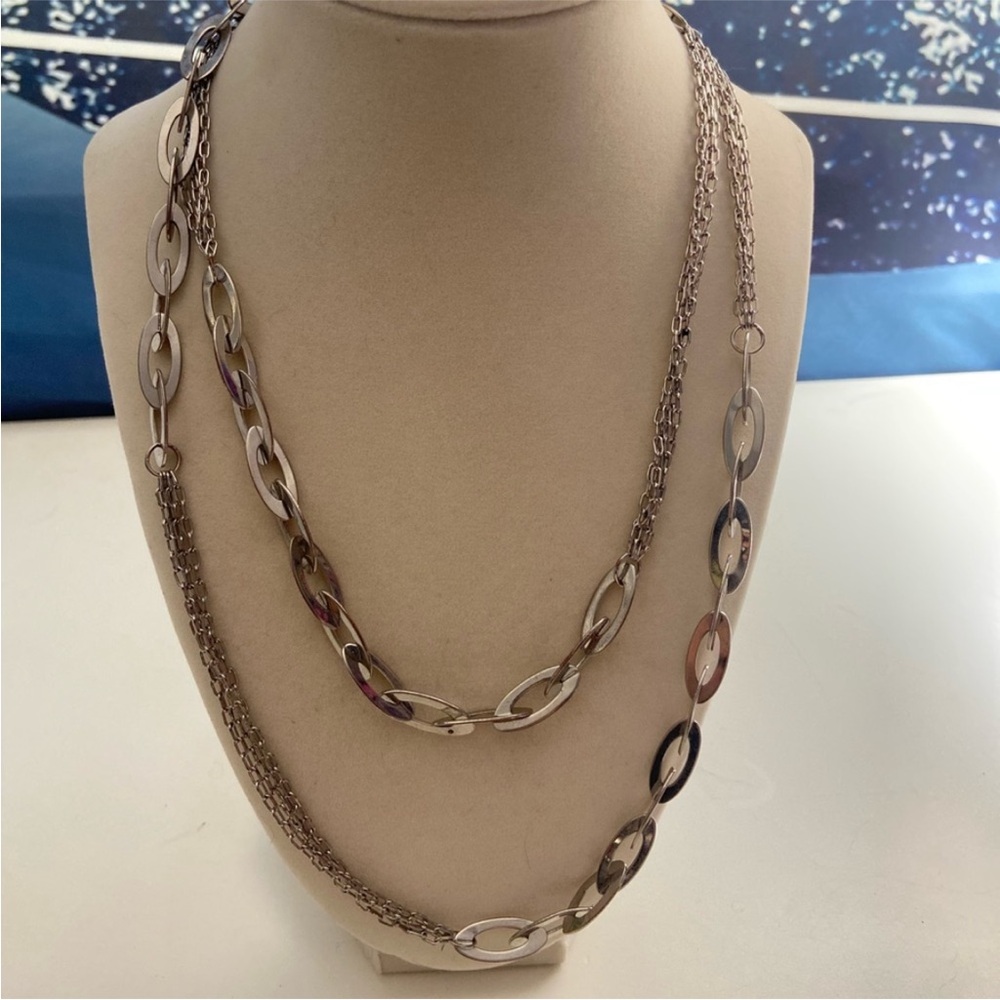 🌸3/$25 Daisy Fuentes Mixed Link Polished Modern Asymmetrical Silver Necklace